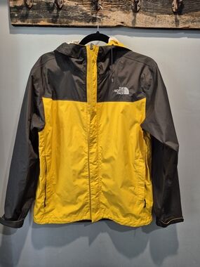 The North Face Yellow and Charcoal Hooded Rain Jacket Mens Small/ Women's Med